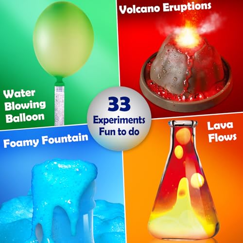 UNGLINGA 33 Experiments Science Kit for Kids - STEM Learning with Volcano, Lava Lamp, and More