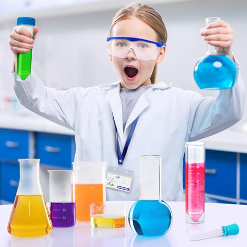 UNGLINGA Kids Lab Coat Costume Set with Goggles, ID Card, and Test Tube – Doctor Scientist Dress-Up