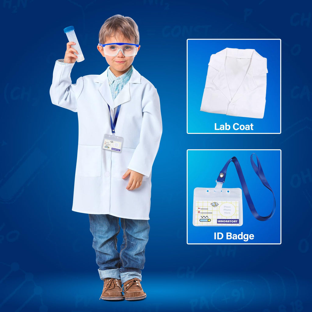 UNGLINGA Kids Lab Coat Costume Set with Goggles, ID Card, and Test Tube for Dress-Up Play
