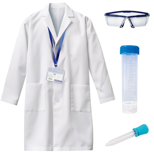 UNGLINGA Kids Lab Coat Costume Set with Goggles, ID Card, and Test Tube for Dress-Up Play