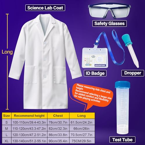 UNGLINGA Kids Lab Coat Costume Set with Goggles, ID Card, and Test Tube for Dress-Up Play