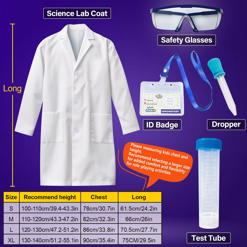 UNGLINGA Kids Lab Coat Costume with Goggles, ID Card & Test Tube