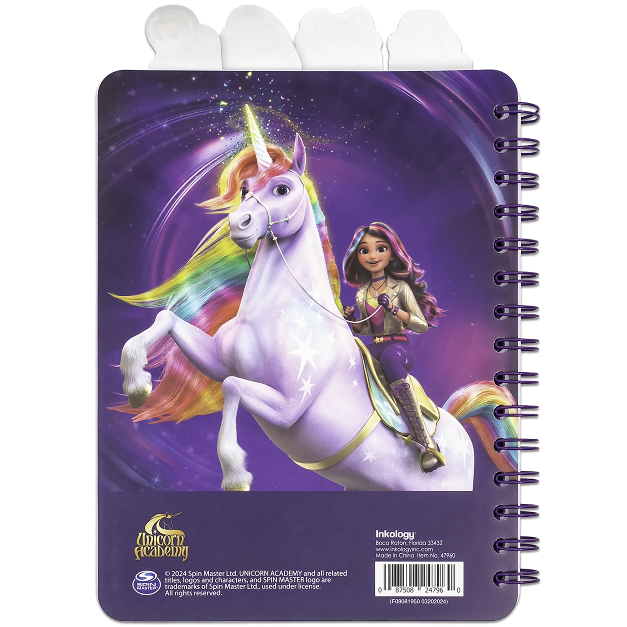 Unicorn Academy 4 Tab Journal – 160 Dot Pages, Spiral Notebook with Character Dividers for Kids