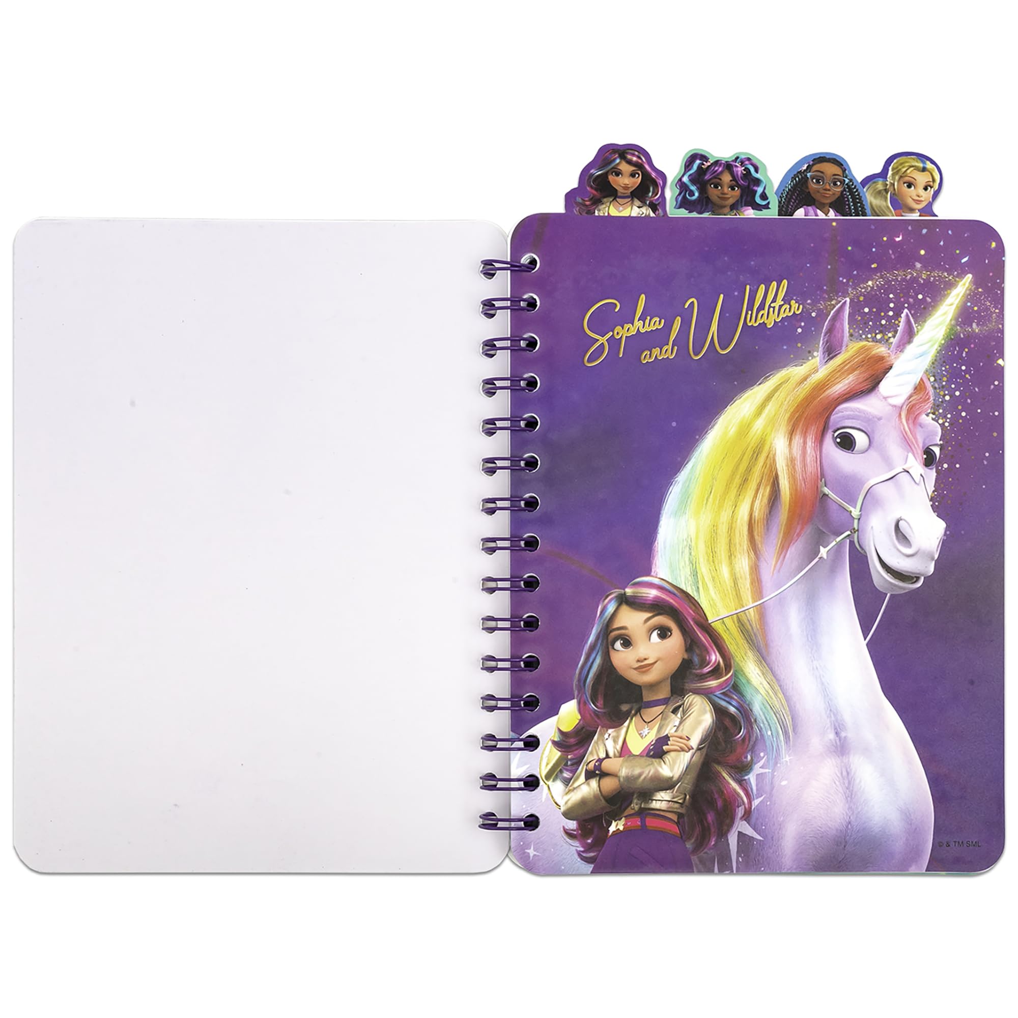 Unicorn Academy 4 Tab Journal – 160 Dot Pages, Spiral Notebook with Character Dividers for Kids