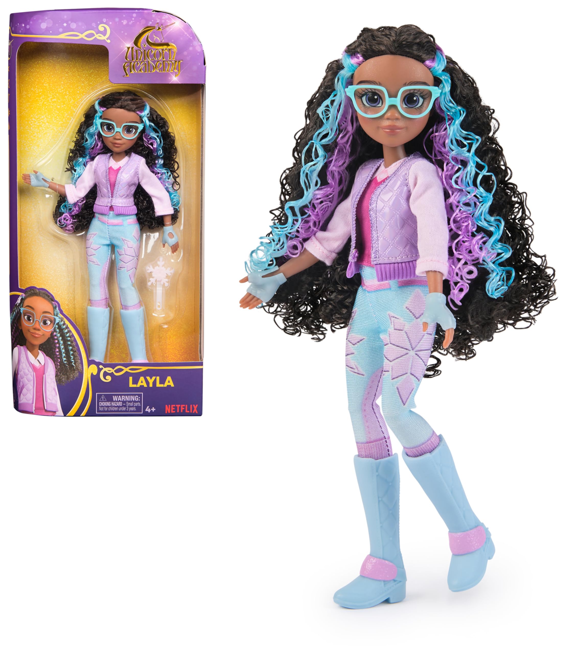 Unicorn Academy Layla Doll with 5 Accessories and Hair Styling Tool, 9.5-Inch Articulated Fashion Doll for Girls Ages 4+