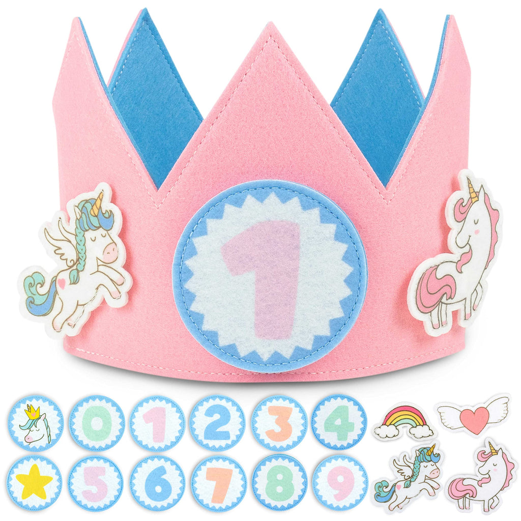 Unicorn Birthday Crown with Interchangeable Numbers 0-9 and Decorative Figures by BONNYCO