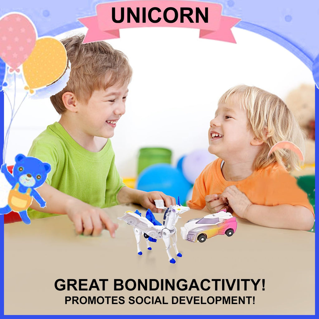 Unicorn Collision Transforming Cars Toy – 2-in-1 Magnetic Cars That Transform into a Unicorn with Wings, No Batteries Required, for Kids Ages 2-12, Pink