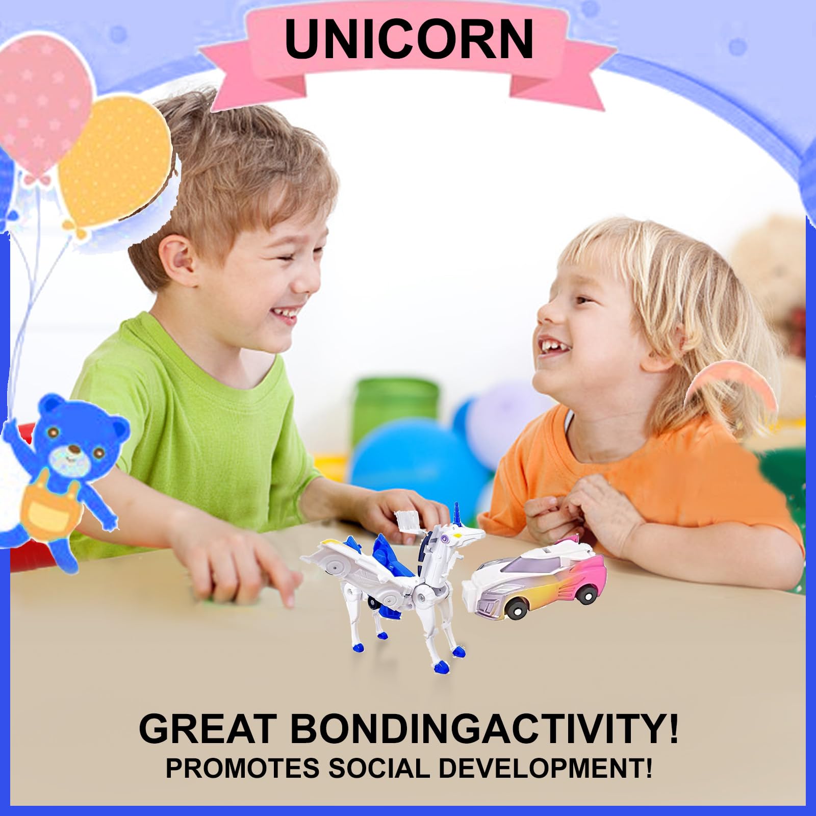 Unicorn Collision Transforming Cars Toy – 2-in-1 Magnetic Cars That Transform into a Unicorn with Wings, No Batteries Required, for Kids Ages 2-12, Pink