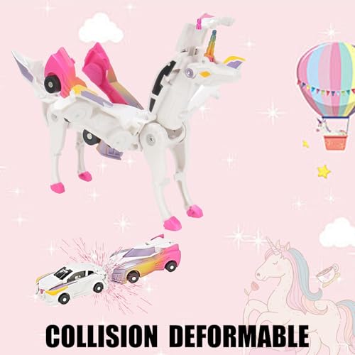 Unicorn Collision Transforming Cars Toy – 2-in-1 Magnetic Cars That Transform into a Unicorn with Wings, No Batteries Required, for Kids Ages 2-12, Pink