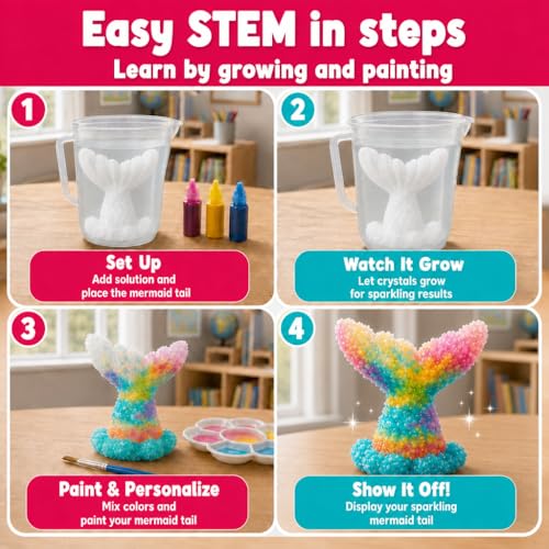 Unicorn Crystal Growing Kit for Kids – STEM Science Experiment Ages 4-8, Grow and Decorate Your Own Sparkling Unicorn