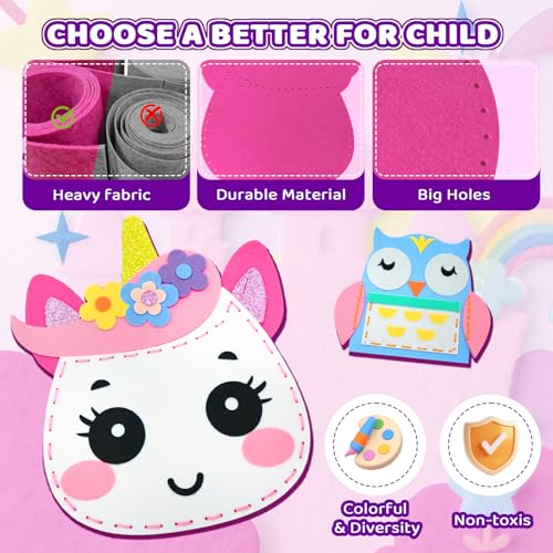 Unicorn Sewing Kit for Kids - 9 Easy DIY Projects for Beginners Ages 5+ - Pre-cut Felt Crafts with Instructions