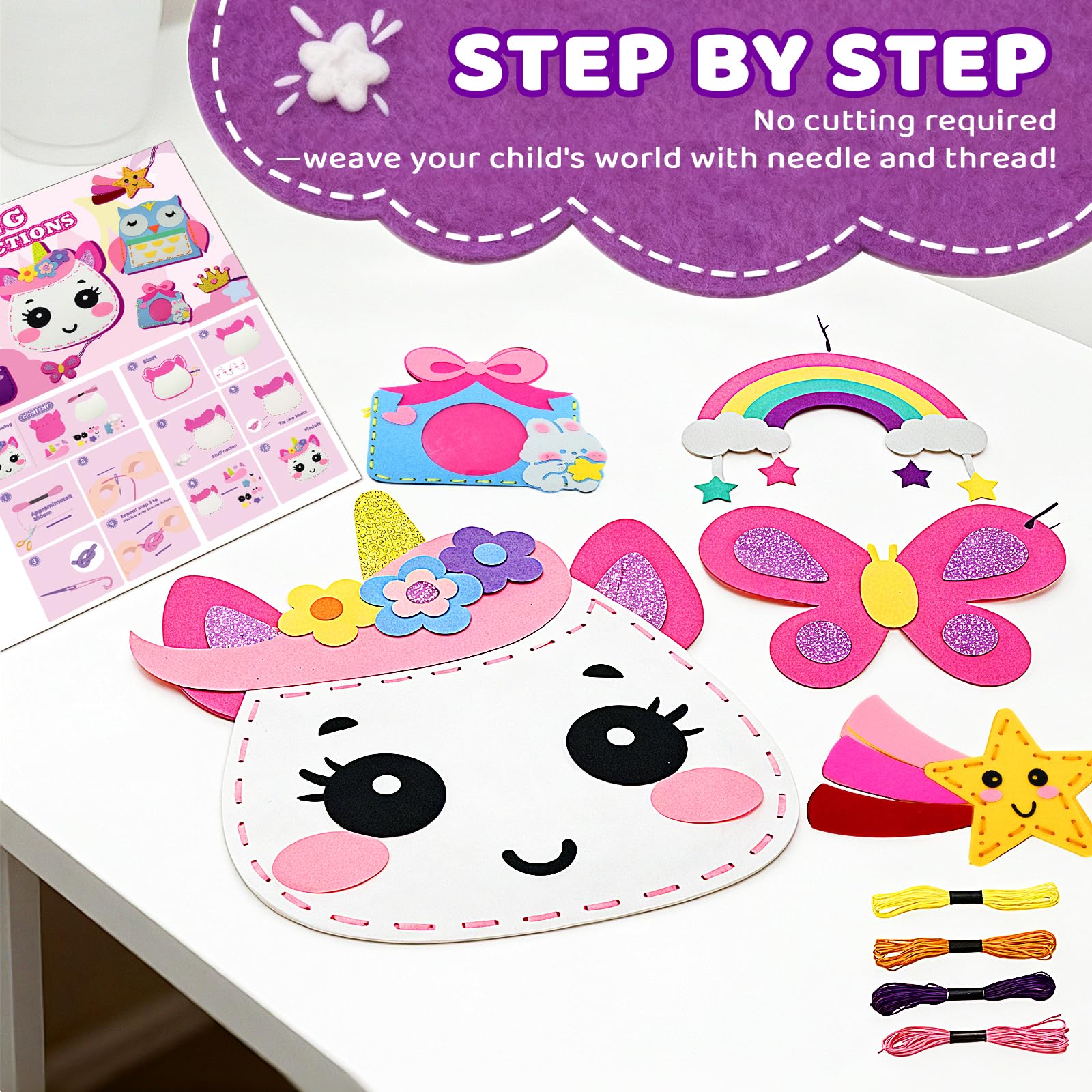Unicorn Sewing Kit for Kids - 9 Easy DIY Projects for Beginners Ages 5+ - Pre-cut Felt Crafts with Instructions