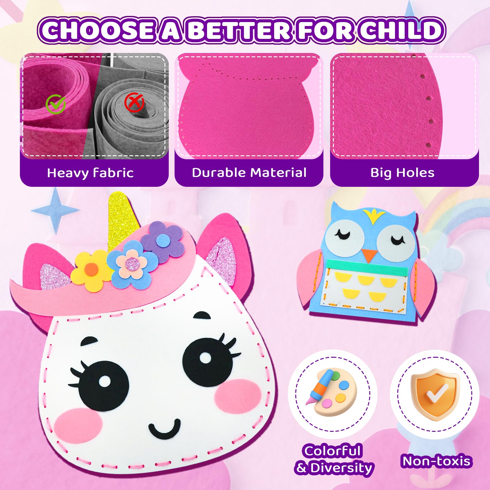 Unicorn Sewing Kit for Kids - 9 Easy DIY Projects for Beginners Ages 5+ - Pre-cut Felt Crafts with Instructions