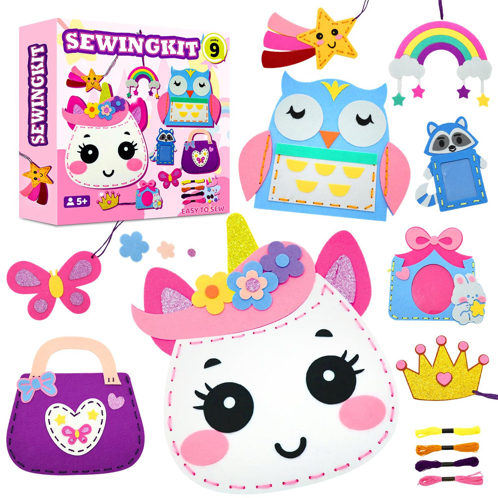 Unicorn Sewing Kit for Kids - 9 Easy DIY Projects for Beginners Ages 5+ - Pre-cut Felt Crafts with Instructions