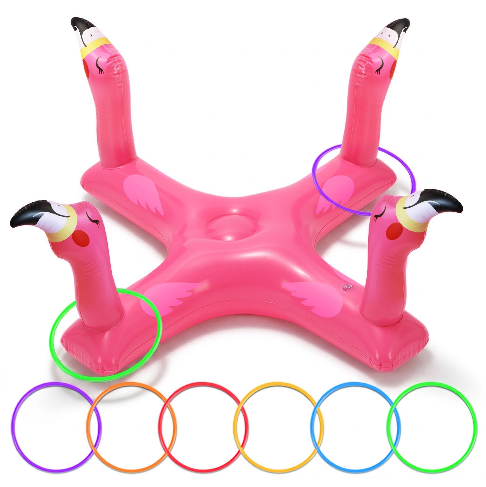 Uniqhia Inflatable Flamingo Ring Toss – Pool Games for Kids & Adults, Summer Party Decoration