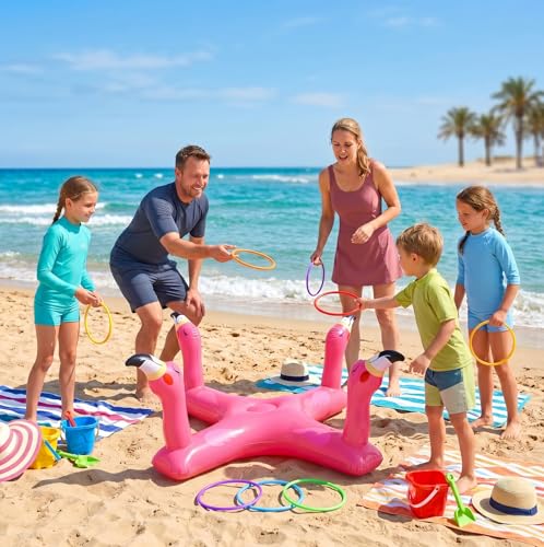 Uniqhia Inflatable Flamingo Ring Toss – Pool Games for Kids & Adults, Summer Party Decoration