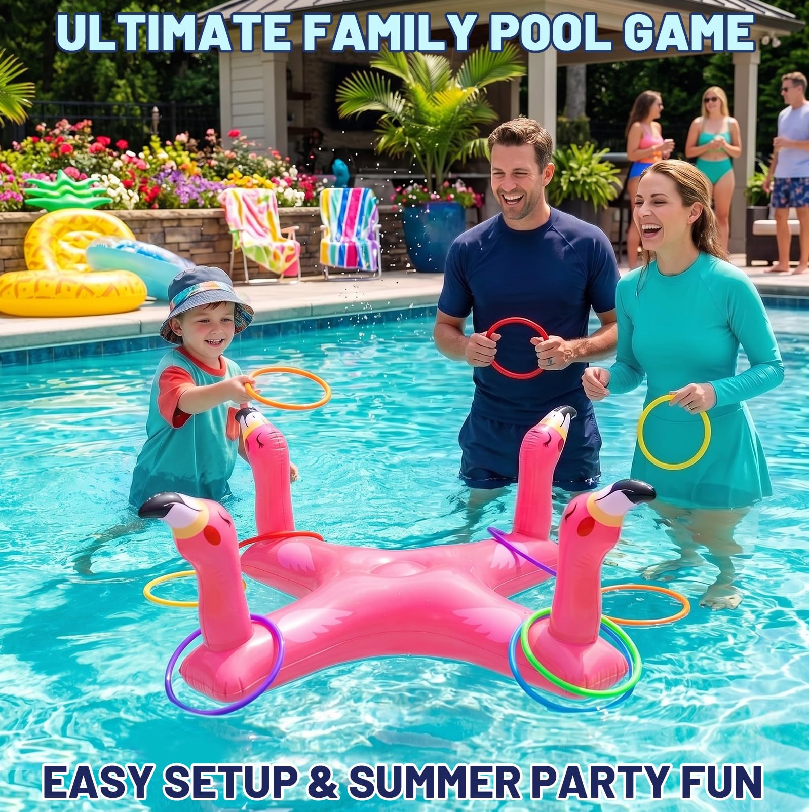 Uniqhia Inflatable Flamingo Ring Toss – Pool Games for Kids & Adults, Summer Party Decoration