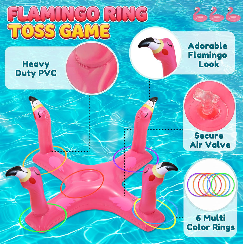 Uniqhia Inflatable Flamingo Ring Toss – Pool Games for Kids & Adults, Summer Party Decoration