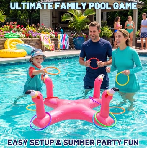 Uniqhia Inflatable Flamingo Ring Toss – Pool Games for Kids & Adults, Summer Party Decoration