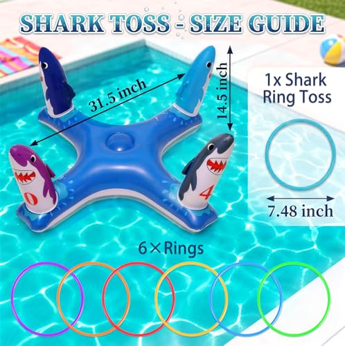 Uniqhia Inflatable Shark Ring Toss Game - Floating Pool Toy for Kids Ages 4-8 and Adults