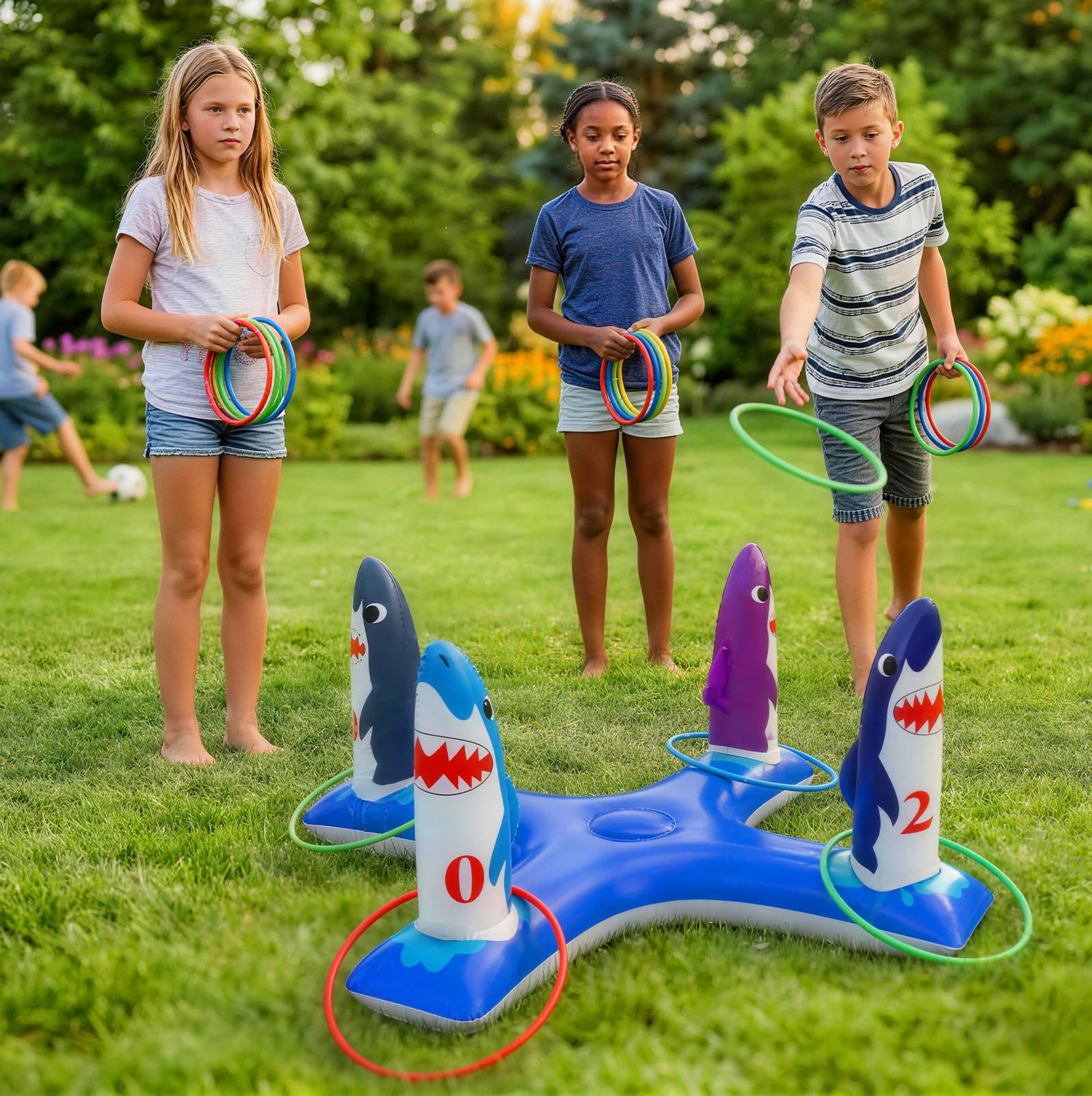 Uniqhia Inflatable Shark Ring Toss Game - Floating Pool Toy for Kids Ages 4-8 and Adults