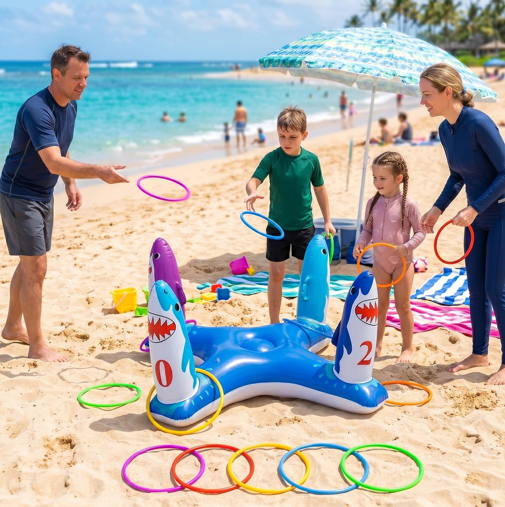 Uniqhia Inflatable Shark Ring Toss Game - Floating Pool Toy for Kids Ages 4-8 and Adults