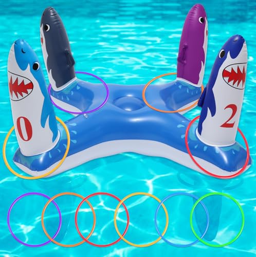 Uniqhia Inflatable Shark Ring Toss Game - Floating Pool Toy for Kids Ages 4-8 and Adults