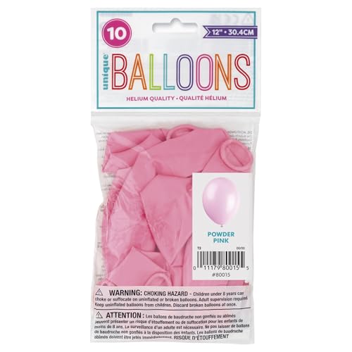 Unique Party Powder Pink Latex Balloons – 12 Inch, Pack of 10 for Baby Showers & Birthdays