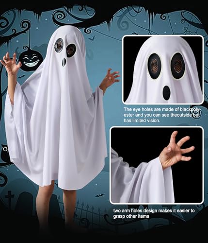 Unisex Ghost Costume for Kids – Glow-in-the-Dark Halloween Cloak Cape with See-Through Eyes