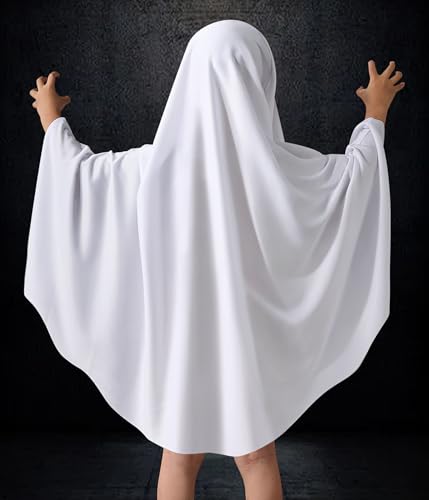 Unisex Ghost Costume for Kids – Glow-in-the-Dark Halloween Cloak Cape with See-Through Eyes