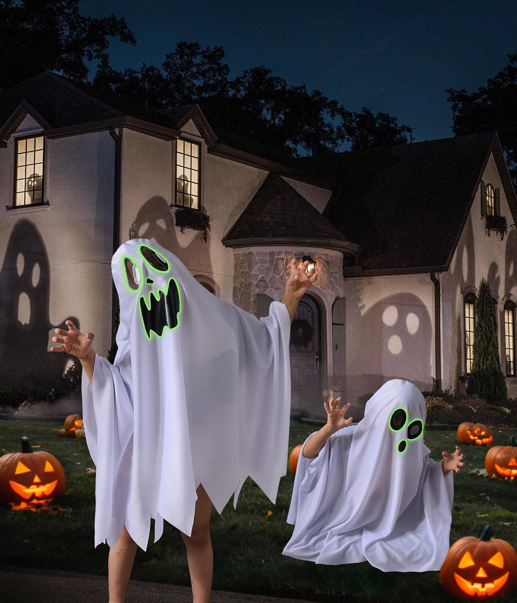 Unisex Ghost Costume for Kids – Glow-in-the-Dark Halloween Cloak Cape with See-Through Eyes