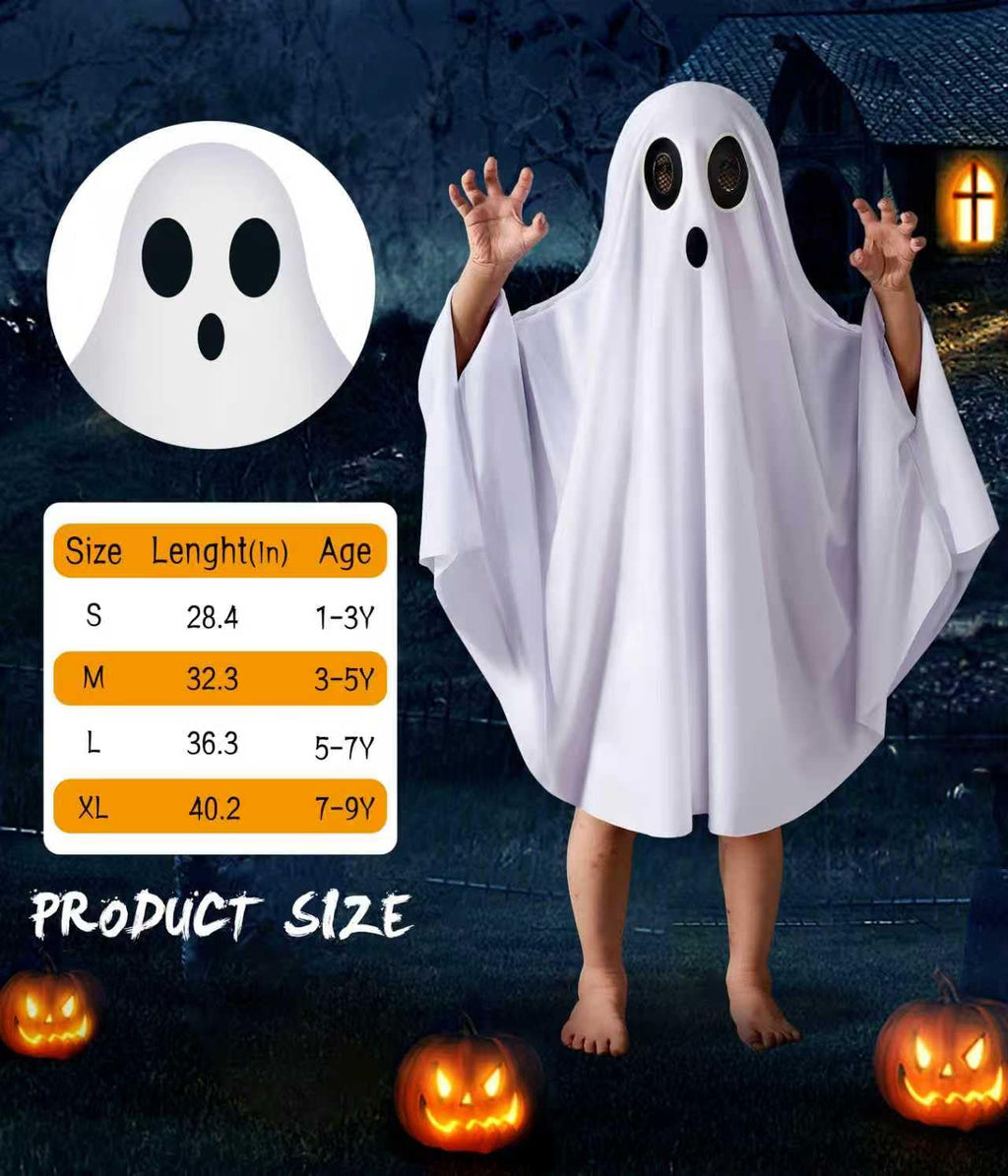 Unisex Ghost Costume for Kids – Glow-in-the-Dark Halloween Cloak Cape with See-Through Eyes