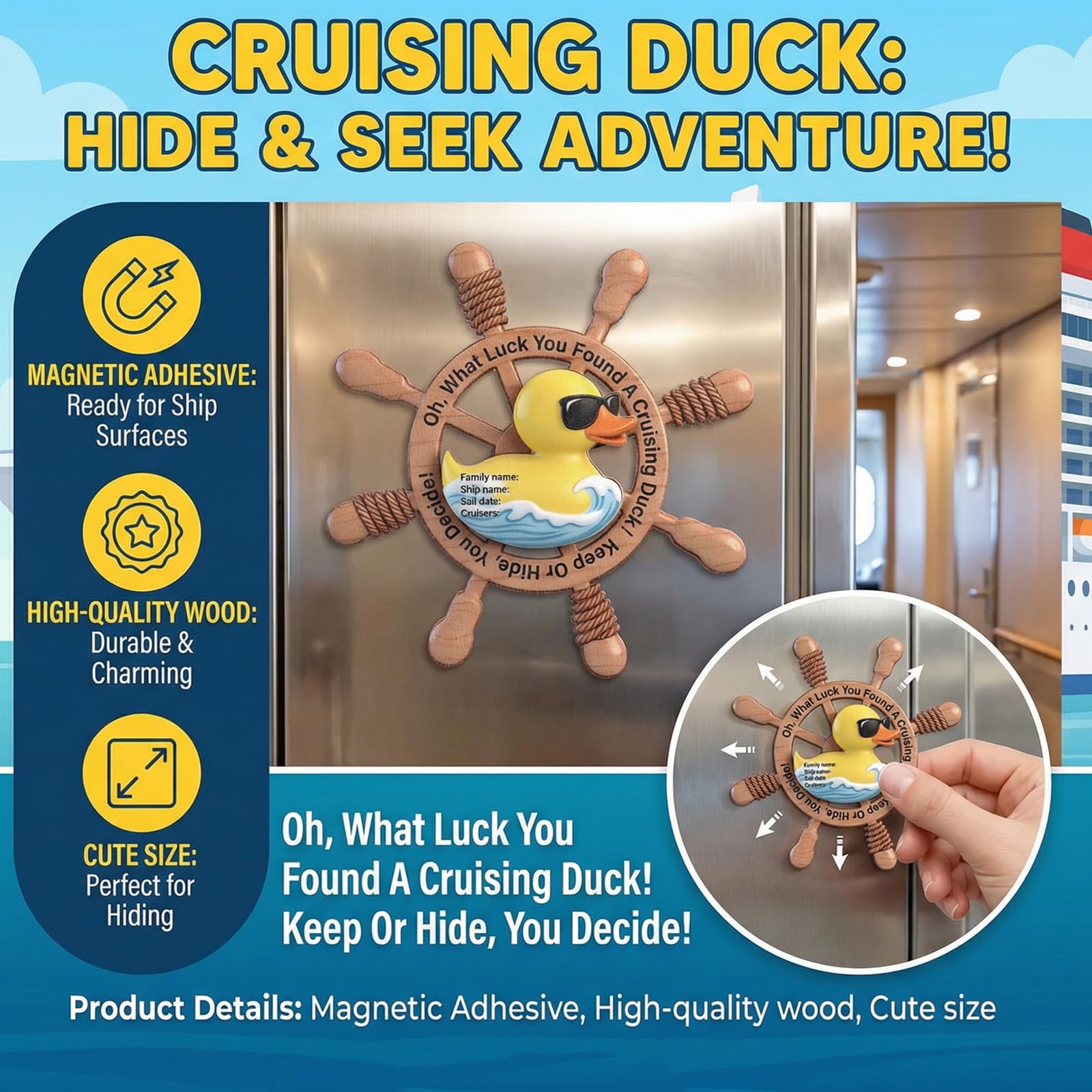 Unittype 12 Magnetic Cruise Ducks – Wooden Keep or Hide Game for Cruise Ship Fun