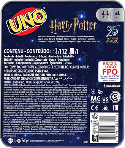 UNO Harry Potter Card Game in Storage Tin – 112 Cards, 2-10 Players, Ages 7+
