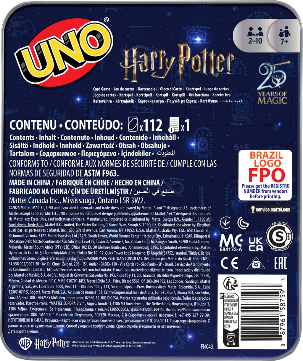 UNO Harry Potter Card Game in Storage Tin – 112 Cards, 2-10 Players, Ages 7+