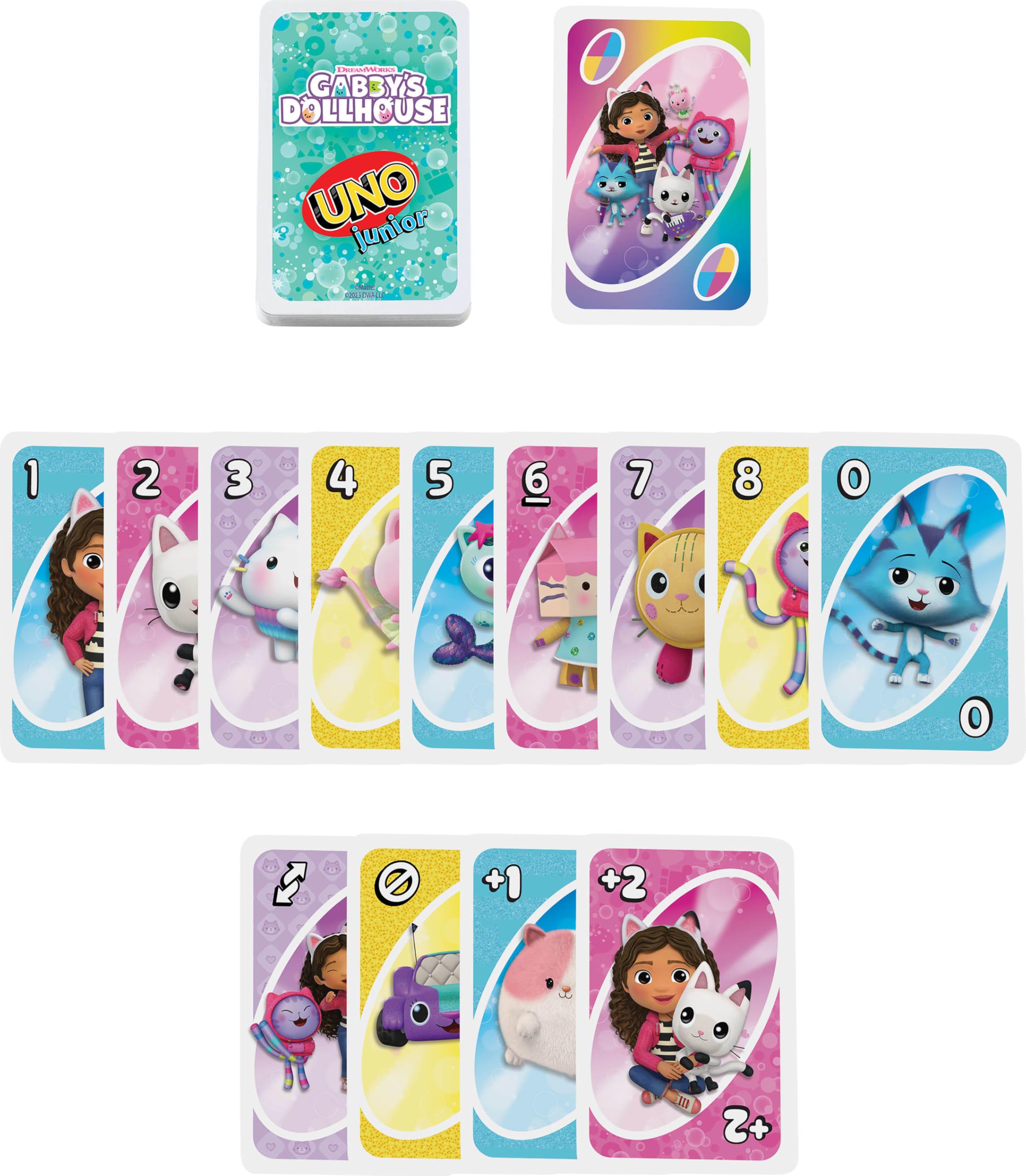 UNO Junior Gabby's Dollhouse Card Game – 3-Level Play for Kids Ages 3+