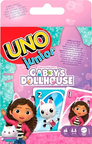 UNO Junior Gabby's Dollhouse Card Game – 3-Level Play for Kids Ages 3+