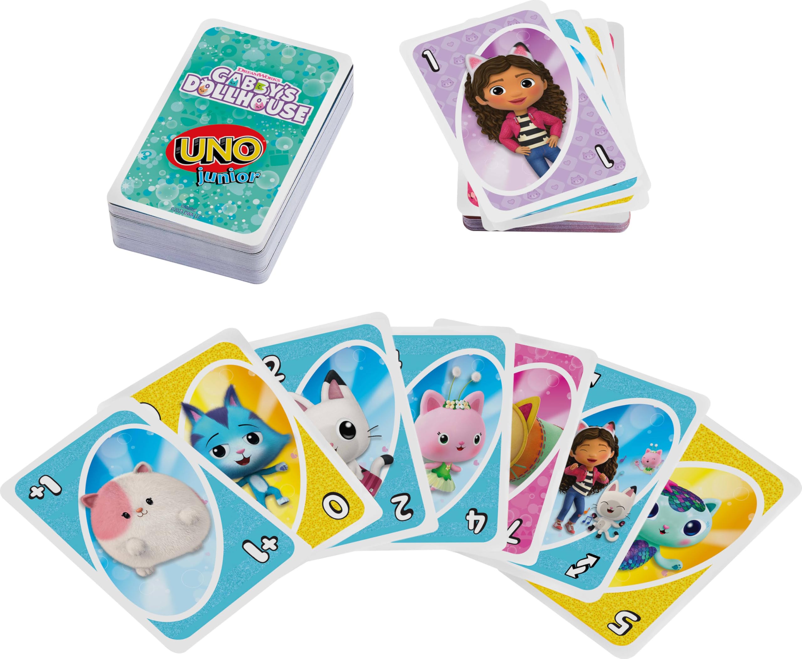 UNO Junior Gabby's Dollhouse Card Game – 3-Level Play for Kids Ages 3+
