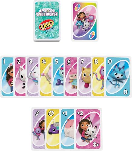 UNO Junior Gabby's Dollhouse Card Game – 3-Level Play for Kids Ages 3+