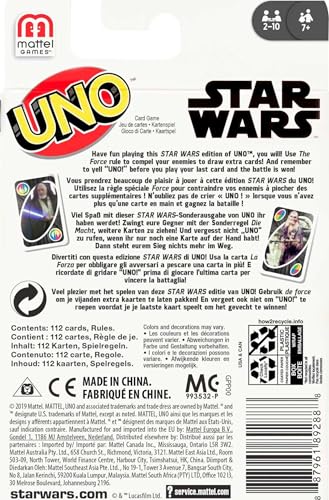 UNO Star Wars Card Game – 112 Cards with The Force Wild Card, Matching Game for Ages 7+