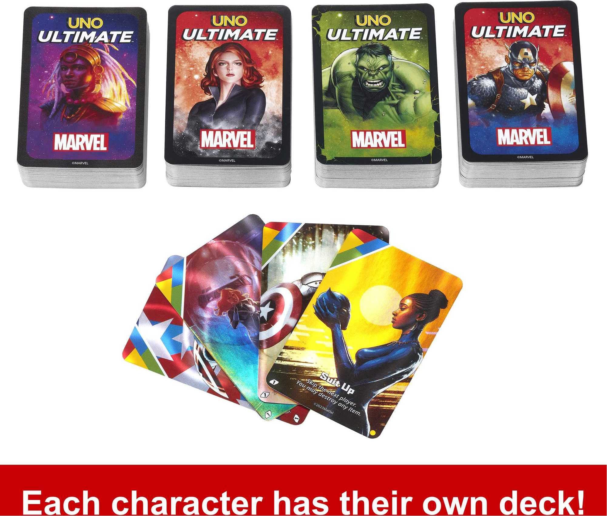 UNO Ultimate Marvel Card Game – 4 Character Decks with Special Powers & Collectible Foil Cards