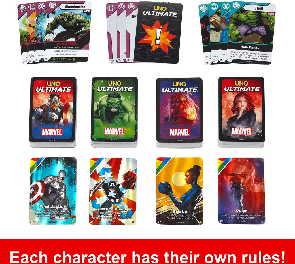 UNO Ultimate Marvel Card Game – 4 Character Decks with Special Powers & Collectible Foil Cards