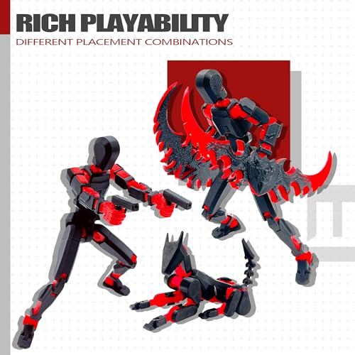Uodofy T13 3D Action Figure Set - Assembly Completed, Black Red + Dog, Multi-Jointed by Soozafone