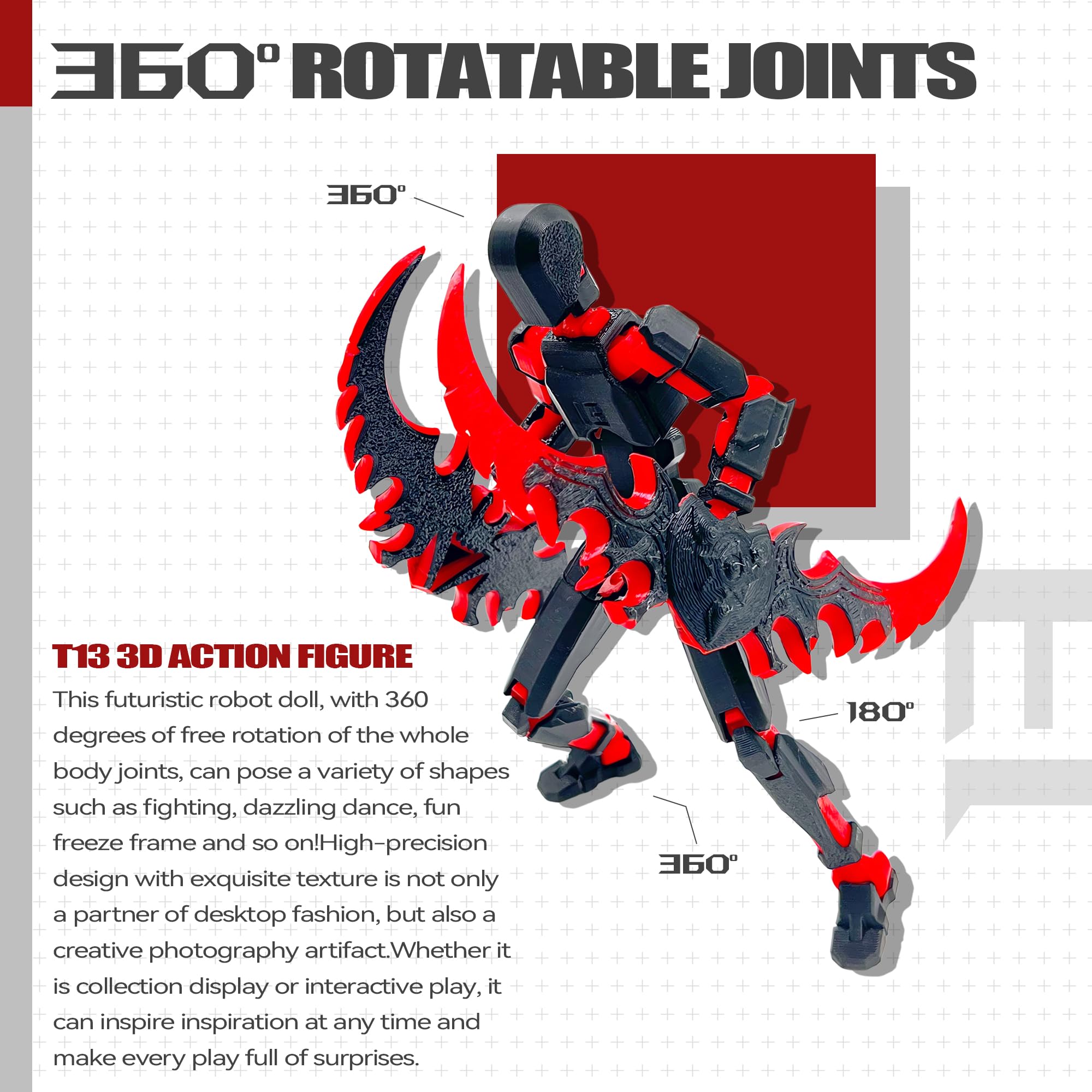 Uodofy T13 3D Action Figure Set - Assembly Completed, Black Red + Dog, Multi-Jointed by Soozafone