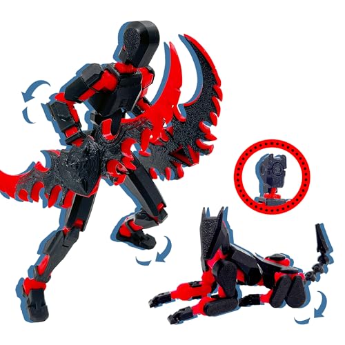 Uodofy T13 3D Action Figure Set - Assembly Completed, Black Red + Dog, Multi-Jointed by Soozafone