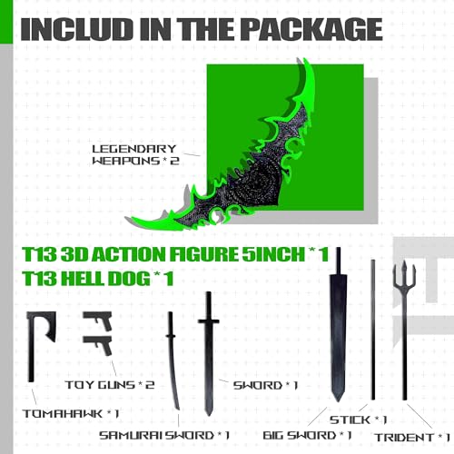 Uodofy T13 3D Action Figure Set – Pre-Assembled Multi-Jointed Robot Toy (Black + Green)
