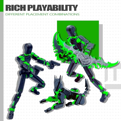 Uodofy T13 3D Action Figure Set – Pre-Assembled Multi-Jointed Robot Toy (Black + Green)