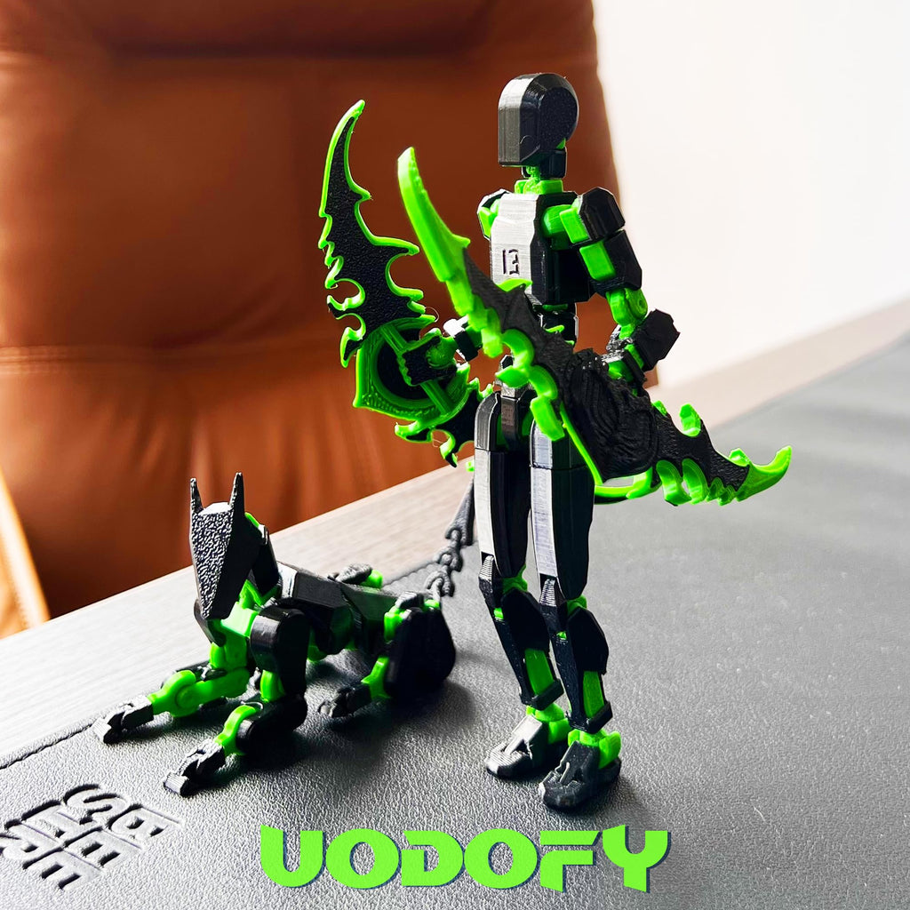 Uodofy T13 3D Action Figure Set – Pre-Assembled Multi-Jointed Robot Toy (Black + Green)