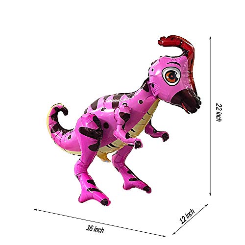 Uorbmaio 4-Pack Giant 3D Dinosaur Balloons – T-Rex, Pterosaur, Plesiosaur, Spinosaurus – Reusable Aluminum Foil Party Decorations (Pink)