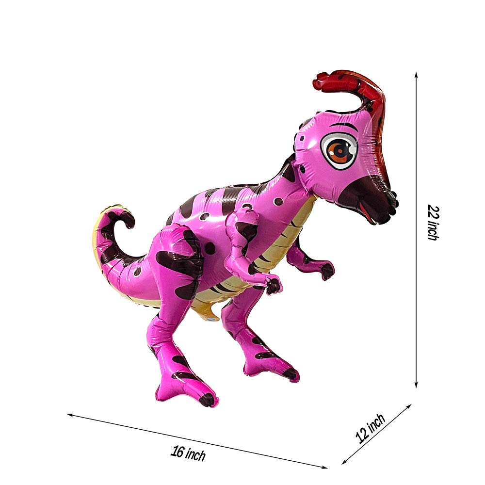 Uorbmaio 4-Pack Giant 3D Dinosaur Balloons – T-Rex, Pterosaur, Plesiosaur, Spinosaurus – Reusable Aluminum Foil Party Decorations (Pink)